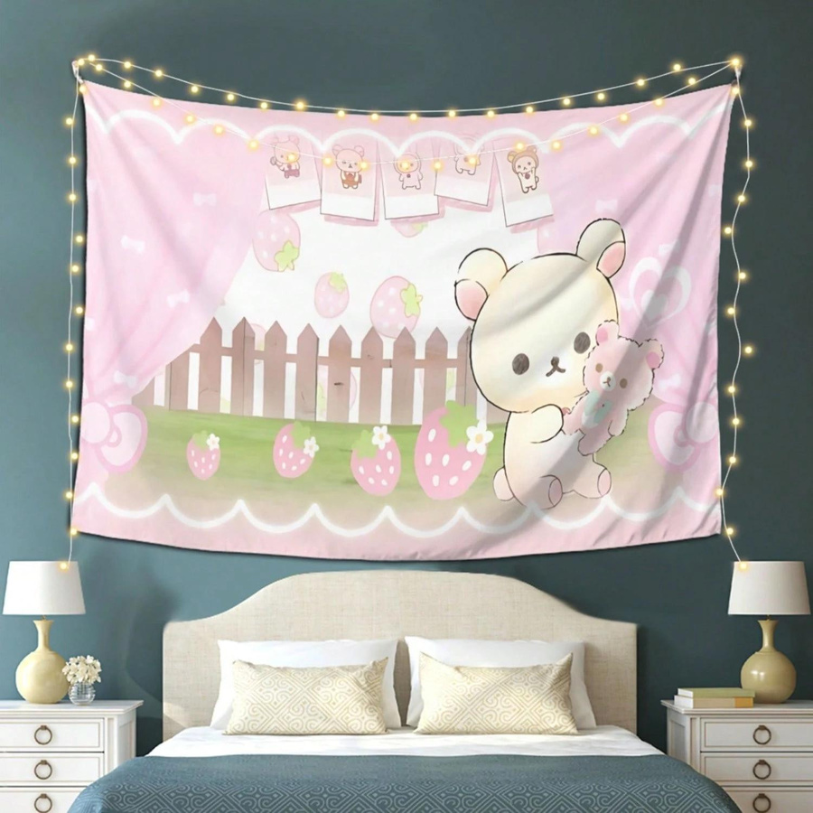 Kawaii Erdbeerbär Wandteppich von JMG Household Supplies in Rosa, B/H: 40 x 60 cm - Bild 2