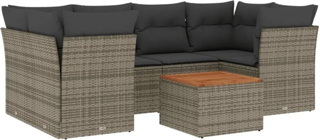 vidaXL 7-tlg Garten-Sofagarnitur aus Polyrattan in Grau mit L-Form, Sitzmöbel mit Stauraum und Kissen-Set - Bild 1