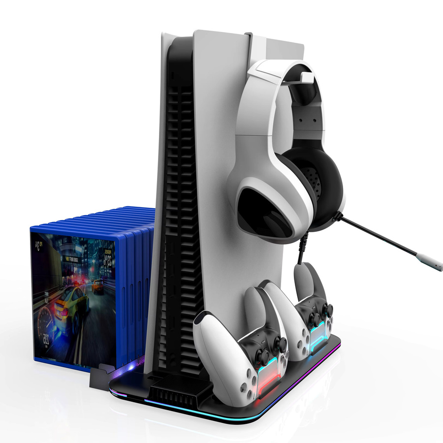 Ipega RGB-Kühlständer für PlayStation in Schwarz mit 3-Stufen-Turbo-Kühlung, Controller-Ladefunktion und Spiele-Disc-Aufbewahrung - Bild 4