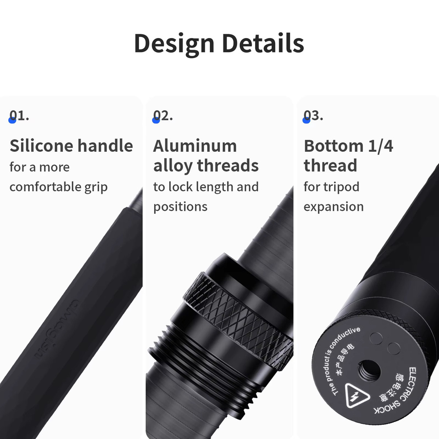 ZNTCH Unsichtbarer Selfie-Stick aus Kohlefaser in Schwarz, 3 m Teleskop-Einbeinstativ für GoPro, Insta360 und DJI Osmo Action Kameras - Bild 4