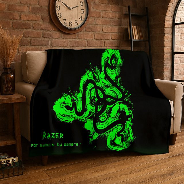 Livrane Flanell-Decke mit klassischem Razer Logo Design in Schwarz, weiche und warme Überwurfdecke für Bett, Wohnzimmer oder Reisen - Bild 1