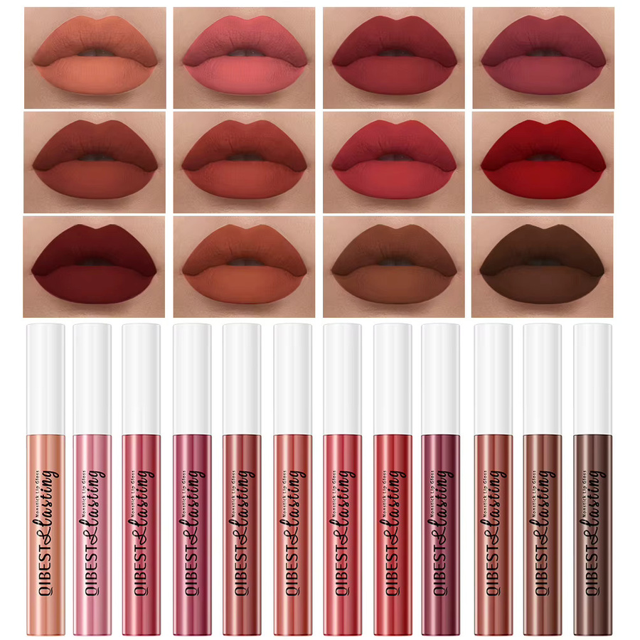 QIBEST Lippenstift, 12 Stück Set, Matt, Nude, Flüssig - Bild 4