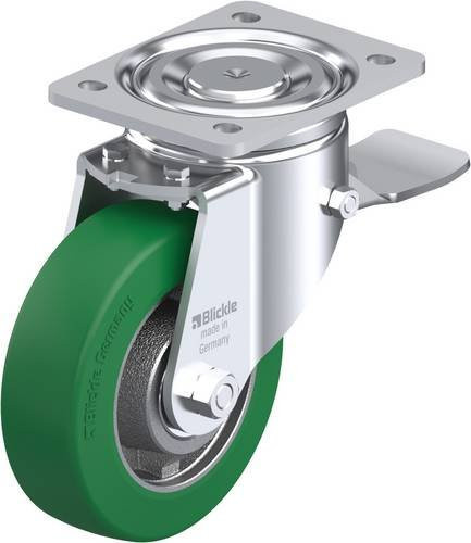 Blickle Lenkrolle LH-GST 150K-ST mit Feststeller in Silber und Grün, Rad-Durchmesser: 150 mm, Tragfähigkeit: 570 kg - Bild 1