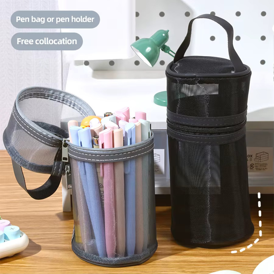 KOBEST Transparente Mesh-Stifttasche aus Kunststoff mit Reißverschluss in Grau und Transparent - Bild 3