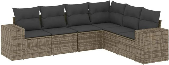 vidaXL 6-teilige Garten-Sofagarnitur in L-Form aus grauem Poly-Rattan mit Sitzkissen und Stauraum - Bild 1
