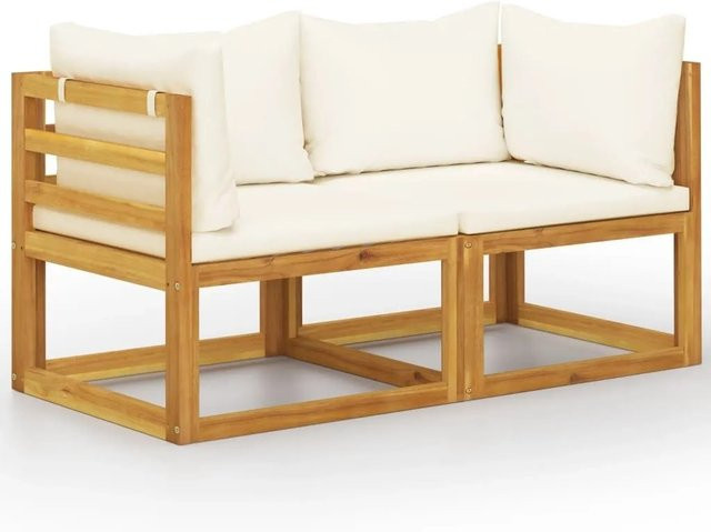 Furnicato Gartenbank 2 Sitzer aus Akazienholz mit Kissen in Cremeweiß, B/T/H: 70 x 70 x 60 cm - Bild 1