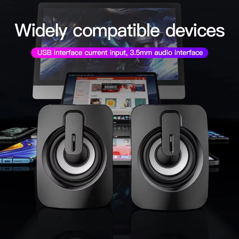 AyeBeau Stereo Mini Lautsprecher für Desktop-Computer und Laptop, Schwarz, Kabelgebunden - Bild 2