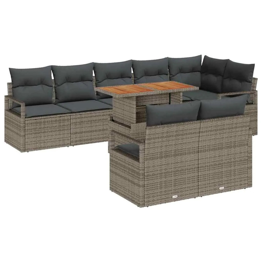 vidaXL Garten-Sofa-Set aus Poly-Rattan in Grau mit 9 Teilen, L-Form mit integrierter Stauraumfunktion und Polstern - Bild 2