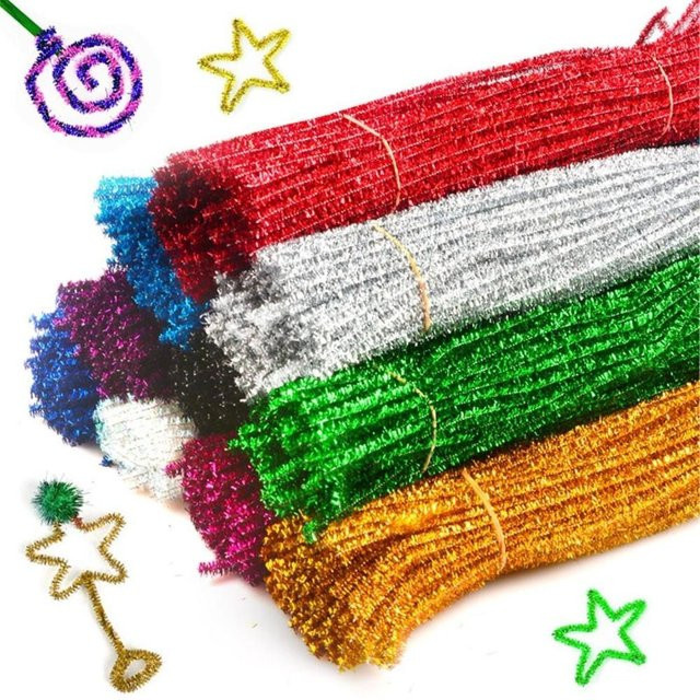 100 Stück Glitter Chenille Stiele für DIY Bastelarbeiten Weihnachten, Mehrfarbig und Braun, Länge: 30 cm - Bild 1