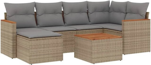 vidaXL 7-teilige Garten-Sofagarnitur aus Poly-Rattan mit Kissen in Beige - Bild 1