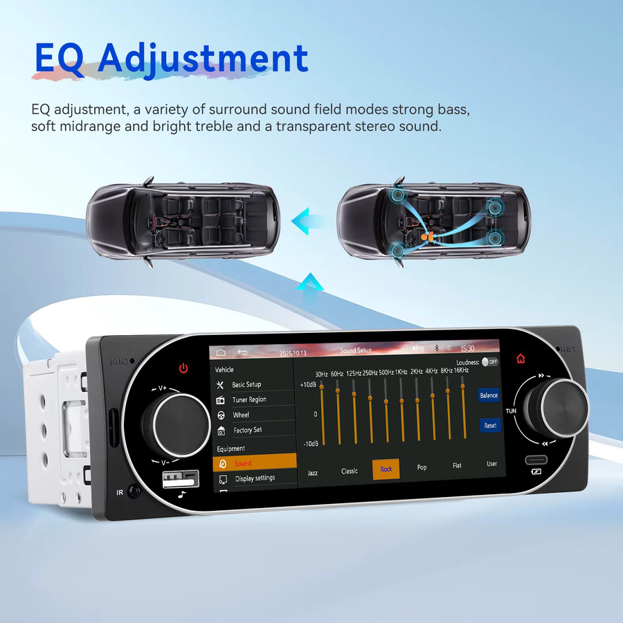 Podofo 1Din MP5 Multimedia-Player mit 5,1 Zoll Display, kabellosem CarPlay, Android Auto, Bluetooth und Mirror Link in Schwarz - Bild 3