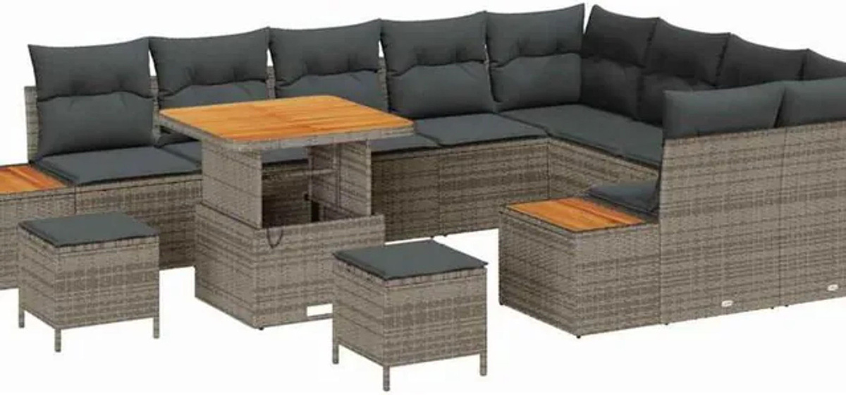 Modernes Garten-Sofa-Set aus Poly-Rattan mit 12 Kissen in Grau von vidaXL - Bild 1