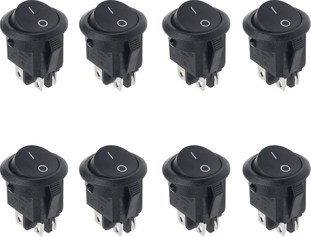 AOKIN 8er Set runde Kippschalter, 4-polig, schwarz, Ein/Aus, 6 A 250 V / 10 A 125 V AC - Bild 1