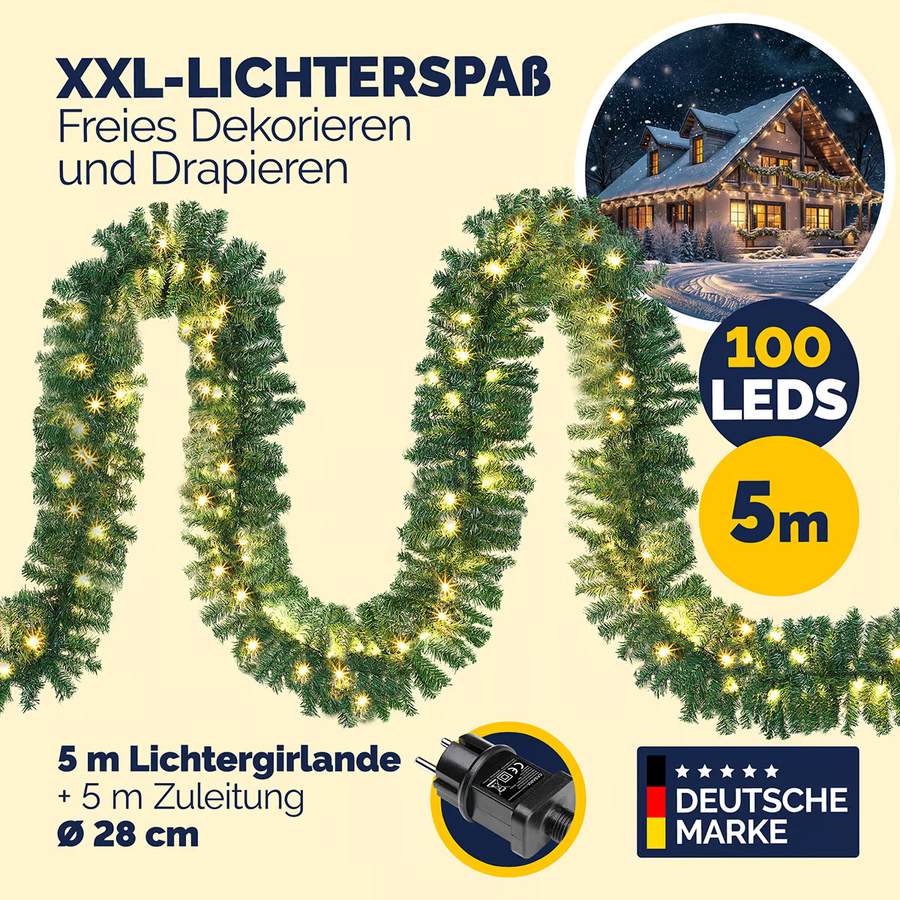 Casaria LED Weihnachtsgirlande in Grün mit Fernbedienung, Timer und Dimmfunktion, Warmweiß, 5 m - Bild 2