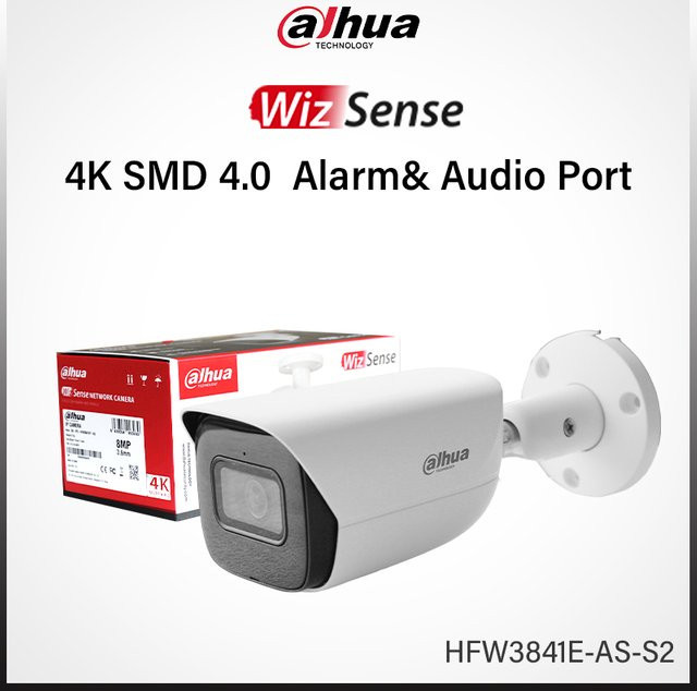 Dahua Wizsens 8MP Starlight-Kamera HFW3841E-AS-S2 in Weiß mit SMD 4.0, 4K Auflösung, Perimeterschutz und Alarm-Audioanschluss - Bild 1