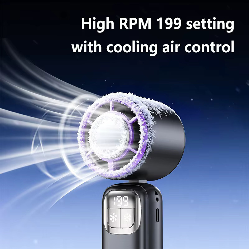 Lenovo Mini-Handventilator mit Digitalanzeige, faltbarer USB-Hochgeschwindigkeits-Turbo-Ventilator, Weiß - Bild 4