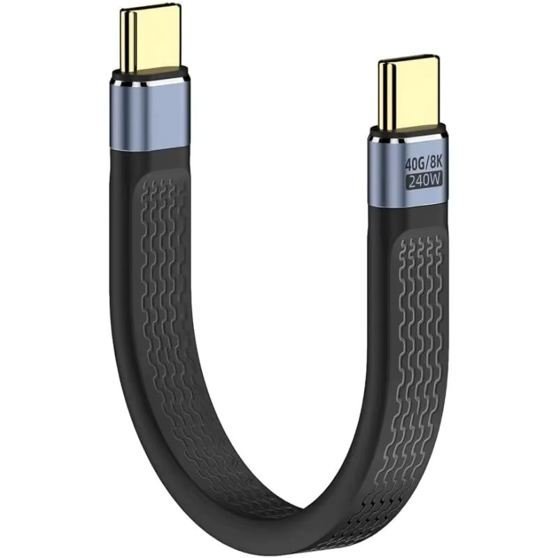 PD240W USB-C-zu-USB-C Schnellladekabel in Schwarz mit 40 Gbit/s Datenübertragung, 8K 60 Hz und Audio/Video-Kompatibilität, Länge: 13 cm - Bild 2