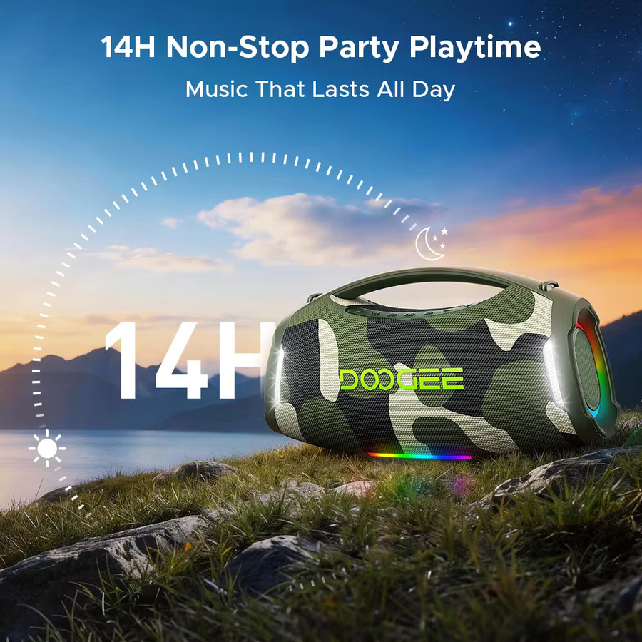 DOOGEE Wild Boom Pro Bluetooth Speaker, 250W RMS Boombox, IP55 wasserfest, tragbarer Outdoor Lautsprecher mit farbiger Beleuchtung, Schwarz - Bild 4