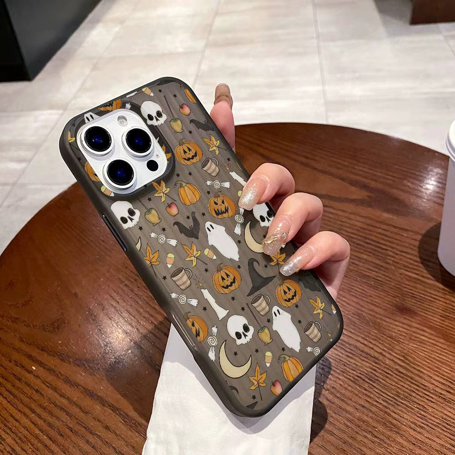 Potdemiel Halloween Kürbis und Geist Handyhülle für iPhone 11 bis iPhone 17 Pro Max Plus, Multicolor, Stoßfeste Rückseite mit Wellen-Design - Bild 4