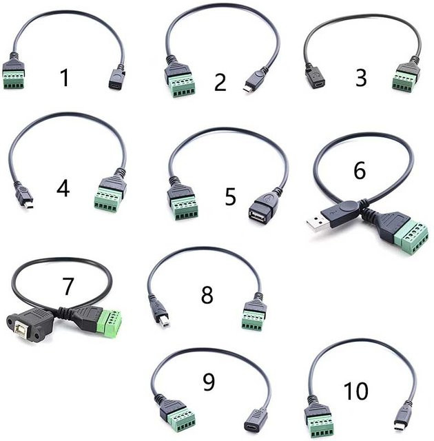 BSN Adapterkabel mit USB-C und Micro-USB auf 5-polige Buchse, Schraubverbinder mit Abschirmung, Schwarz - Bild 1