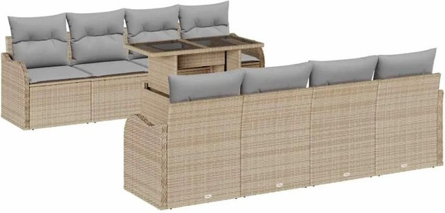 vidaXL Garten-Sofa-Set aus Poly-Rattan in Beige mit 9-teiligem Set inklusive Kissen und integriertem Stauraum - Bild 1