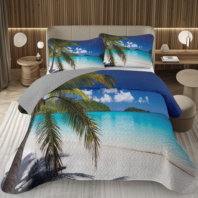 Lodestar Bettwäscheset Tropische Palme in Blau, Microfaser-Quilt-Set mit Bettbezug und Kissenbezug, B/B: 240 x 220 cm - Bild 1
