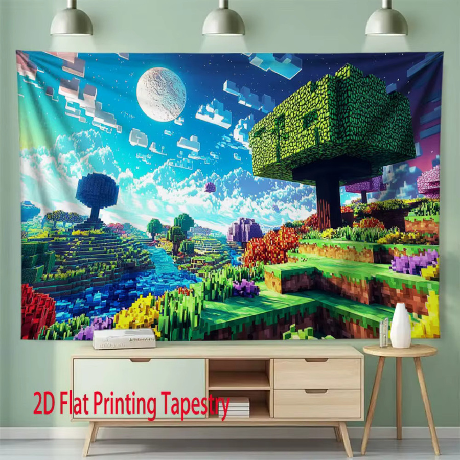 VIKAMA Anime Pixel Art Wandteppich mit Cartoon-Landschaftsdruck in Multicolour, Retro Wandbehang für Schlafzimmer und Wohnzimmer, B: 60 cm, H: 40 cm - Bild 2