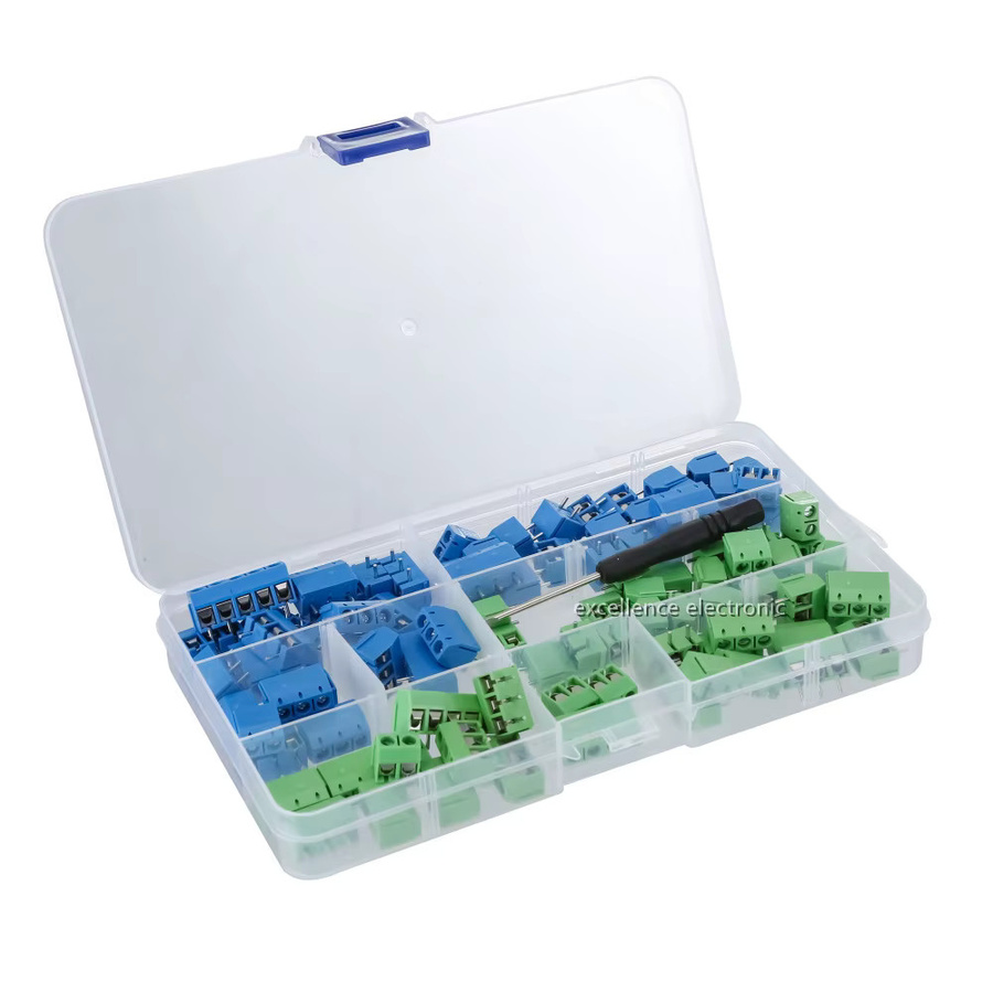 ZSDZFYLLK KF301 Schrauben-Terminal-Block Set aus Messing, 100 Stück, 5,0 mm, 2 Pin und 3 Pin, blau - Bild 2