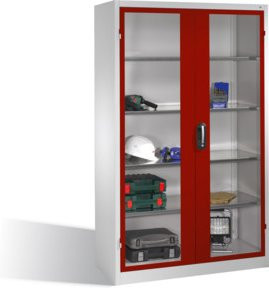 C+P Werkzeugschrank mit Sichtfenster-Drehtüren in Rubinrot und Lichtgrau, 4 Böden, mit Zylinderschloss, H: 195 cm, B: 120 cm, T: 50 cm - Bild 1