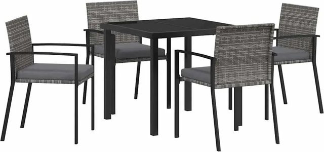 vidaXL 5-teiliges Garten-Essset aus Poly Rattan und Stahl in Grau, modern - Bild 1