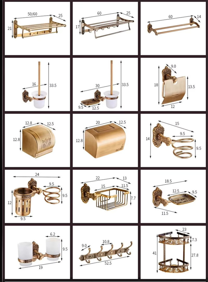 Tuqiu Badezimmer-Set aus Bronze und Aluminium mit Handtuchhalter, Toilettenpapierhalter und Toilettenbürstenhalter in Gold - Bild 3