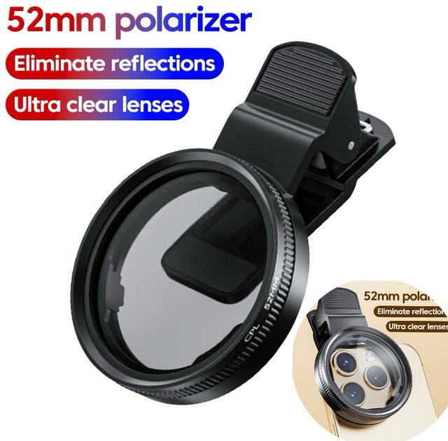 elough CPL Handy-Objektivfilter 52mm zirkularer Polarisationsfilter in Schwarz für Smartphones - Bild 1
