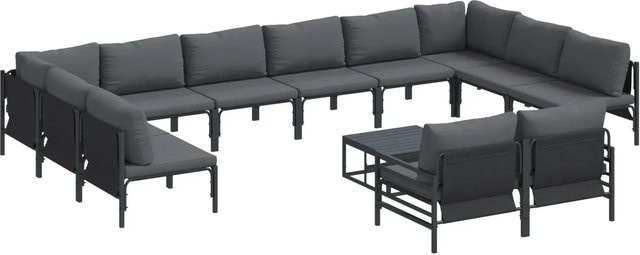 vidaXL Garten-Sofa-Set 13-teilig aus pulverbeschichtetem Stahl in Anthrazit mit Polstern und Kissenaufbewahrung - Bild 1