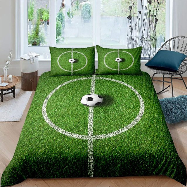 Binchi Fitness Bettwäsche-Set Blue Flame Soccer mit 3D-Fußball-Print für Teenager, Farbe: Blau und Grün, B/H: 135 x 200 cm - Bild 1