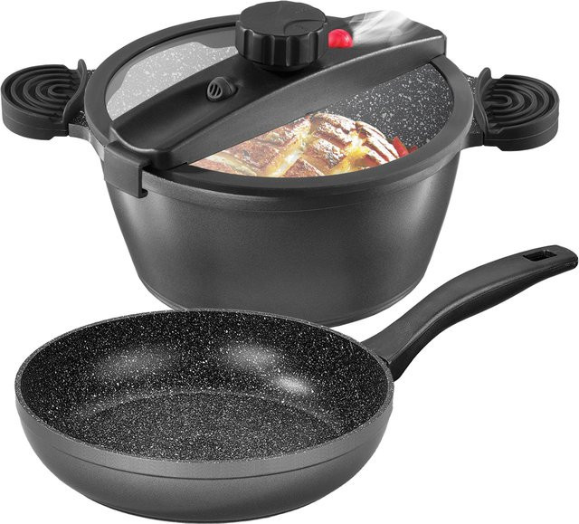 STONELINE Aluguss Dampf- und Energiespar-Set aus Aluminium, 3-teilig, Induktion geeignet, mit Non-Stick-Beschichtung - Bild 1