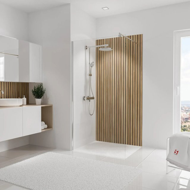 Schulte Duschrückwand DecoDesign Japandi in Beige mit Holzoptik, Breite: 100 cm, Höhe: 210 cm - Bild 1