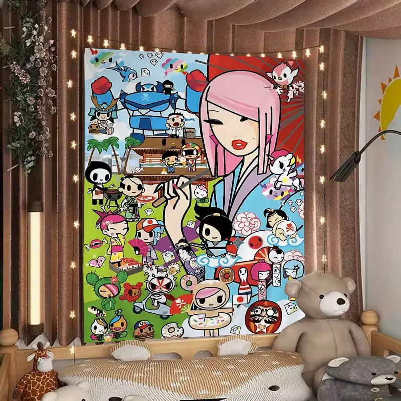 VIKAMA Wandteppich im japanischen Cartoon-Stil für Kinder, Mehrfarbig, Rechteckig - Bild 1
