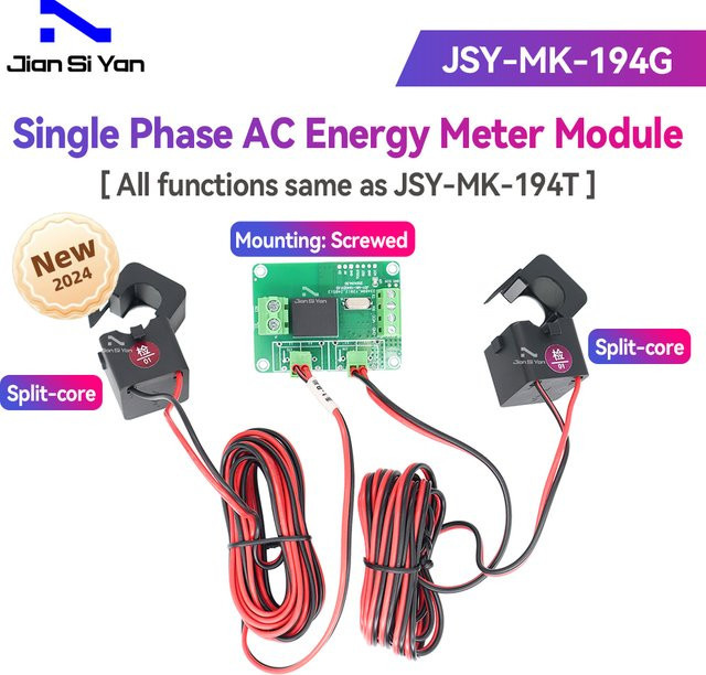 JSY-MK-194G AC 1P Bidirektionales Energiemessmodul mit TTL Modbus-RTU, 20mA-100A, Grün - Bild 1