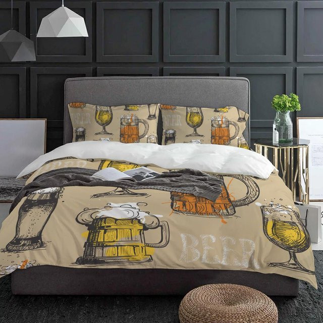 Lodestar 3-teiliges Bettwäscheset Vintage Text Biergläser mit Bettbezug und Kissenbezügen aus Mikrofaser, Beige, B/H: 140 x 200 cm - Bild 1