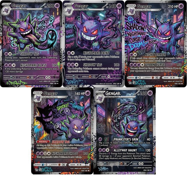 Potdemiel Pokémon Gengar Street Graffiti Style Anime-Sammelkarten, 5-teiliges Set - Bild 1