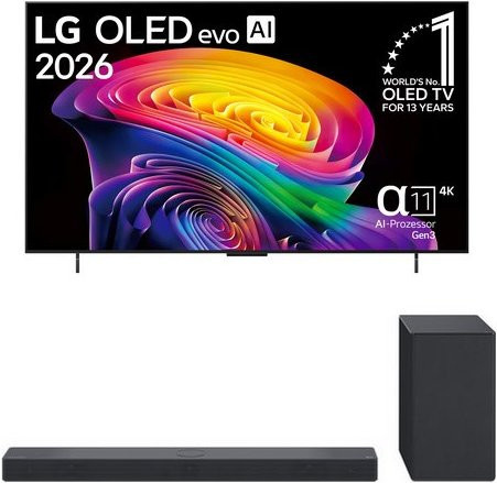LG OLED evo AI TV OLED42C68LA 4K UHD in Schwarz inklusive DSC9S.DDEULLM Soundbar und Subwoofer