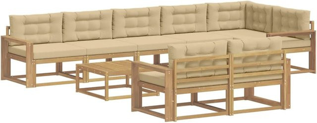 vidaXL Outdoor-Sofagarnitur aus Akazienholz in L-Form mit Polstern, Weiß und Beige, B/T/H: 79 x 79 x 37 cm - Bild 1