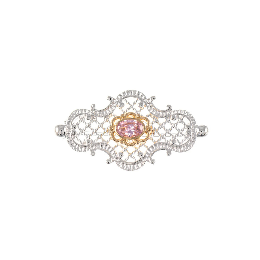 Brosche 925 Silber, teilvergoldet, Zirkonia, rosa, Damen - Bild 1