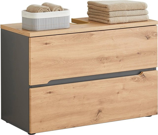 Mömax Waschbeckenunterschrank Memphis Artisan in Eiche und Grau mit Soft-Close-Türen und Schubladen, B/T/H: 80 x 38 x 38 cm - Bild 1