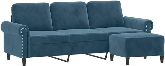 vidaXL 3-Sitzer-Sofa mit passendem Hocker in Blau aus Samt - Bild 1