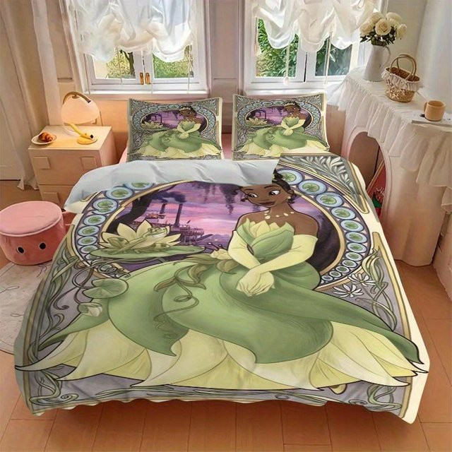 3-teiliges Tiana Prinzessin Bettwäsche-Set in Grün mit 1 Bettdecke und 2 Kissenbezügen, B/B: 240 x 220 cm - Bild 1