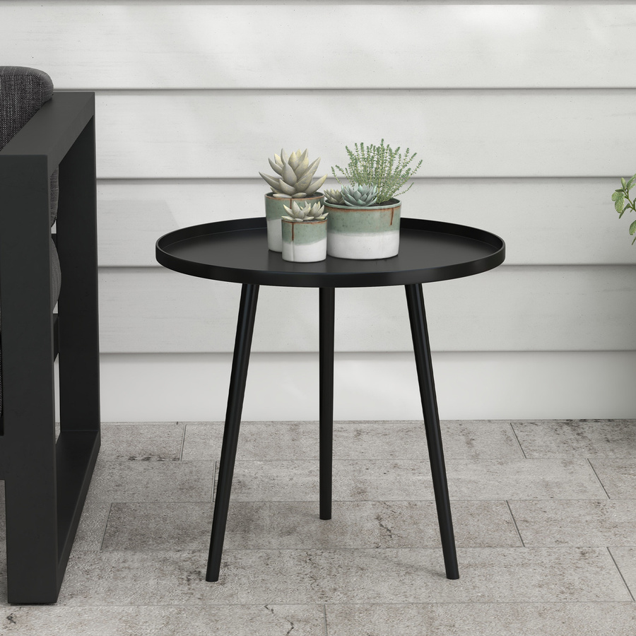 Outsunny Beistelltisch Garten Schwarz aus Stahl mit erhöhtem Rand, runder Kaffeetisch für Outdoor und Indoor, Durchmesser: 40 cm, Höhe: 50 cm - Bild 2