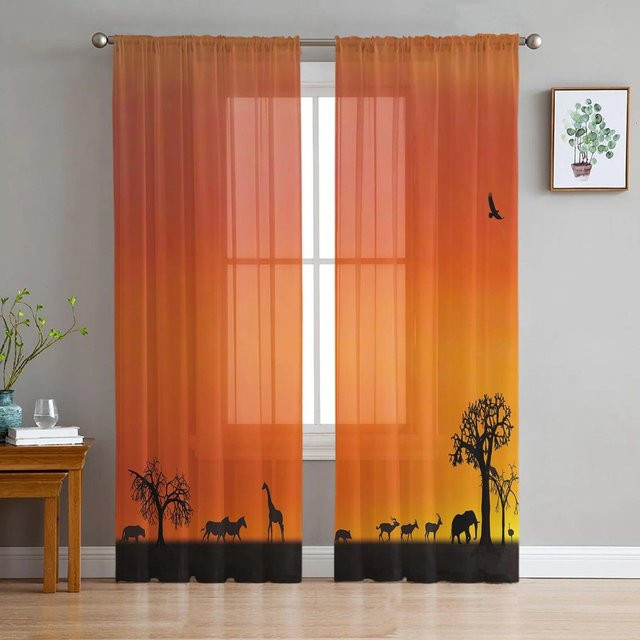 Transparente Tüllvorhänge mit Elefanten-Motiv von A Family Of Home Textiles in Orange, Breite: 135 cm, Höhe: 183 cm - Bild 1