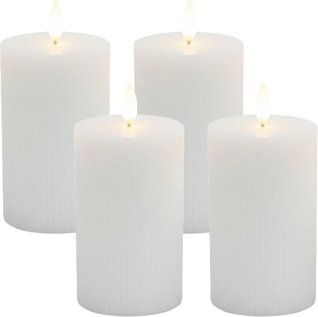 Relaxdays LED Kerzen 4er Set aus Echtwachs in Weiß mit flackerndem Effekt, Durchmesser: 7,5 cm, Höhe: 13 cm - Bild 1