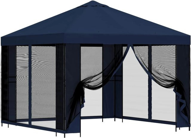 vidaXL Garten Pavillon mit Seitenwänden aus Polyester und verzinktem Stahl in Blau, B/T/H: 300 x 300 x 276,5 cm - Bild 1